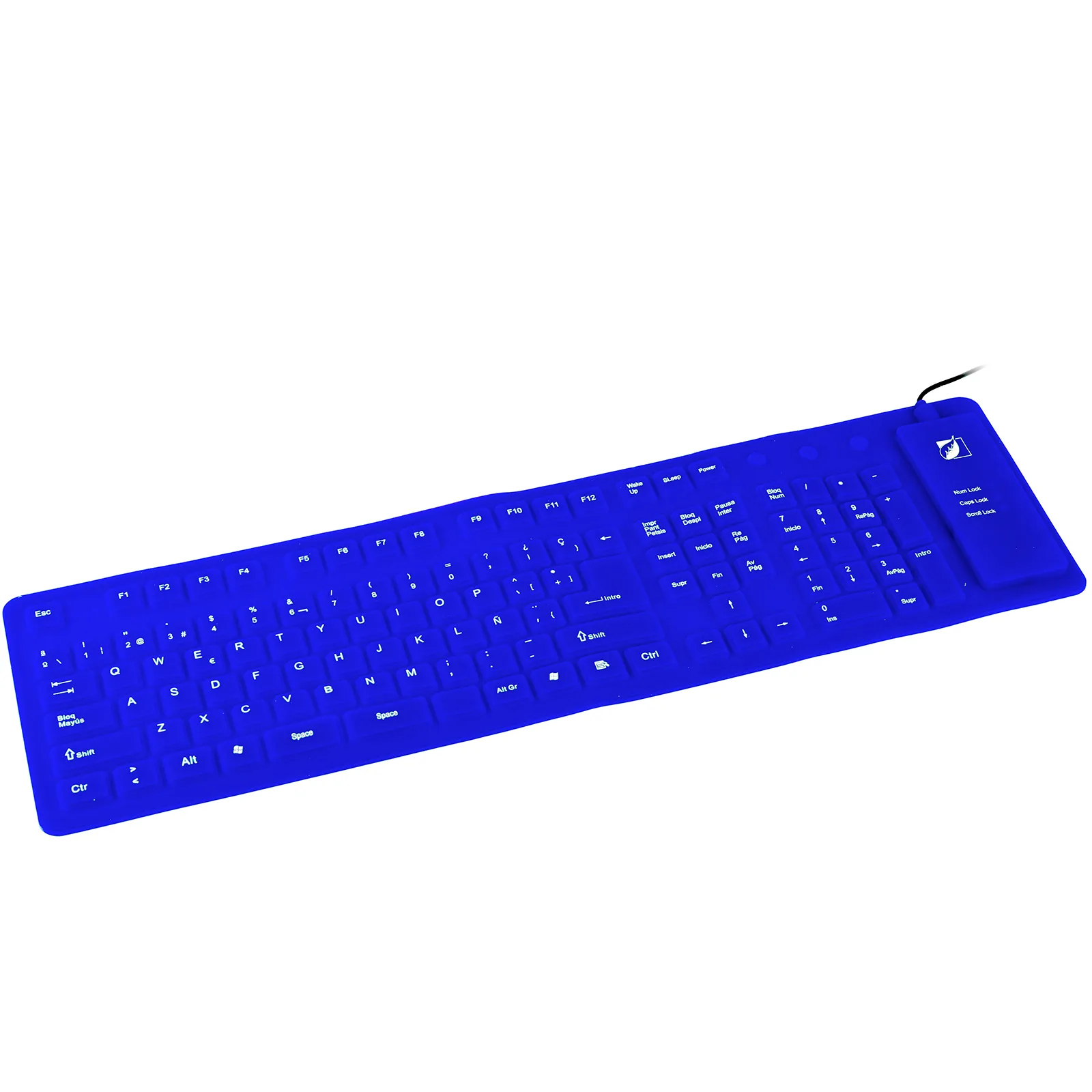 Teclado flexible con 3 teclas de acceso rápido azul