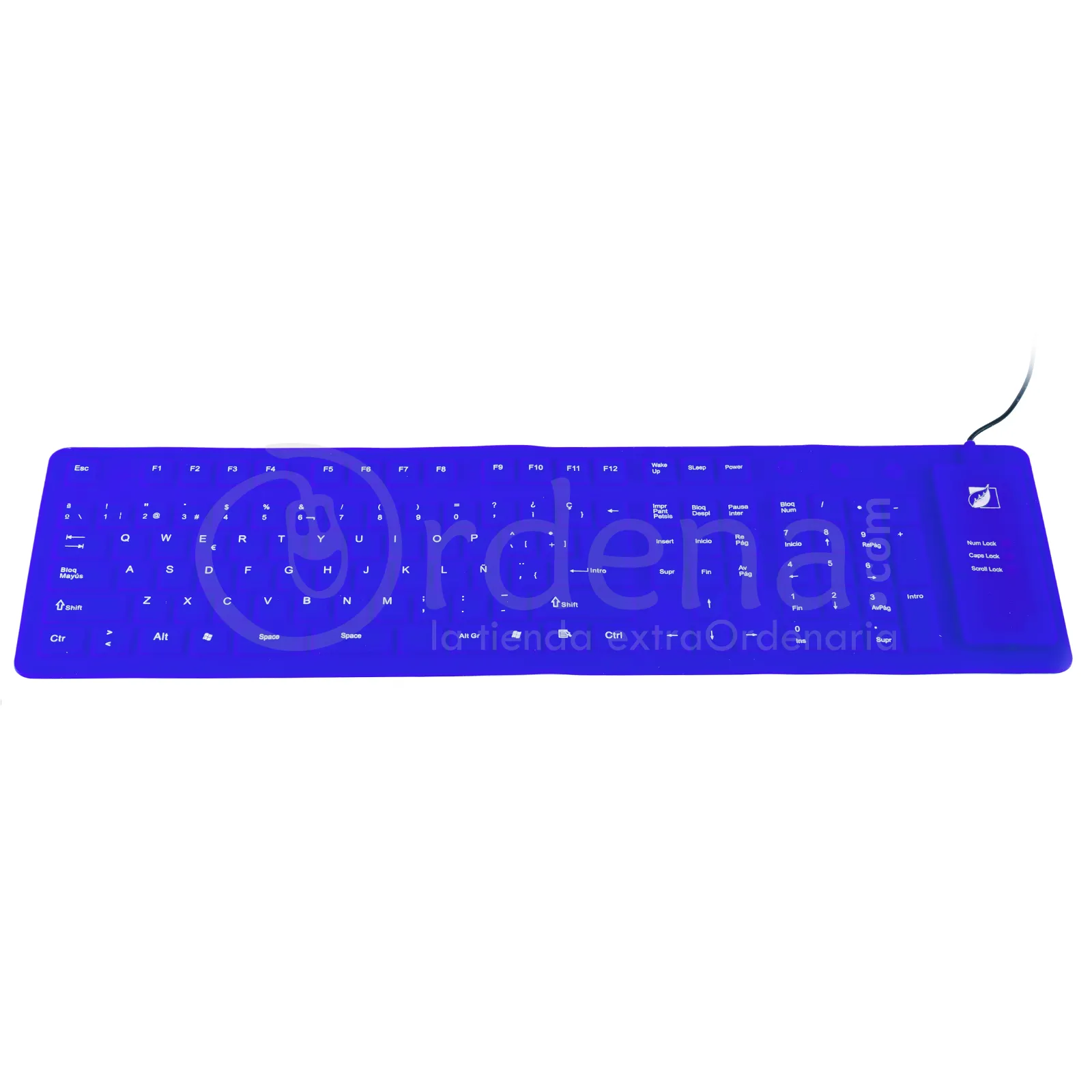 Teclado flexible con 3 teclas de acceso rápido azul