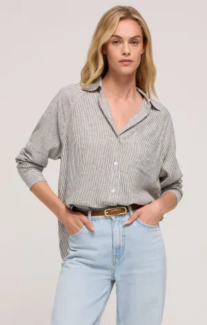 THE PERFECT LINEN STRIPE TOP - SEA SALT