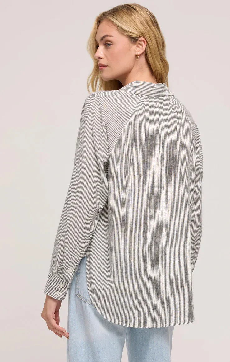 THE PERFECT LINEN STRIPE TOP - SEA SALT