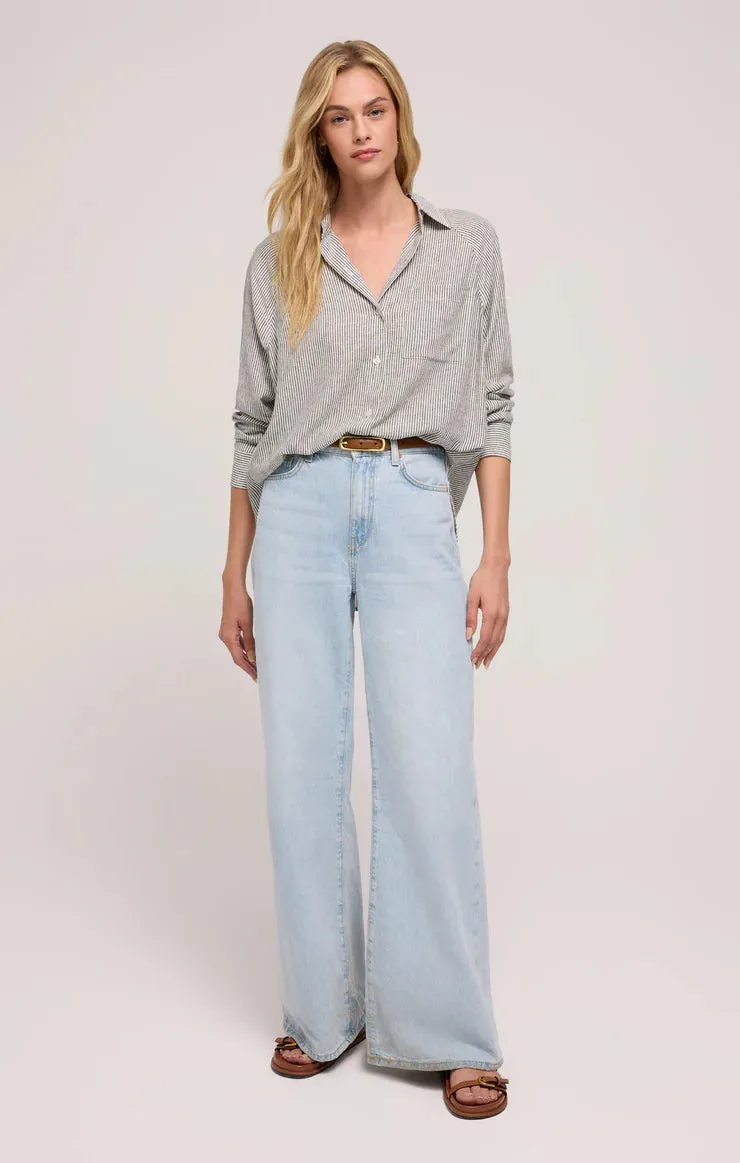 THE PERFECT LINEN STRIPE TOP - SEA SALT