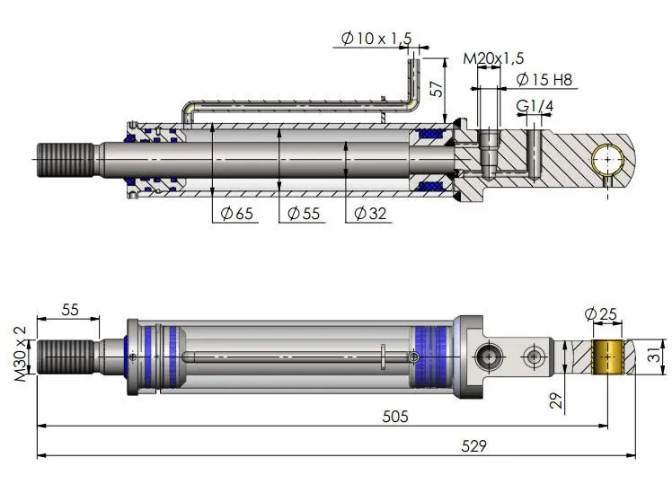 Tilt Ram Cylinder HACO to suit MBB (WITHOUT Extension)