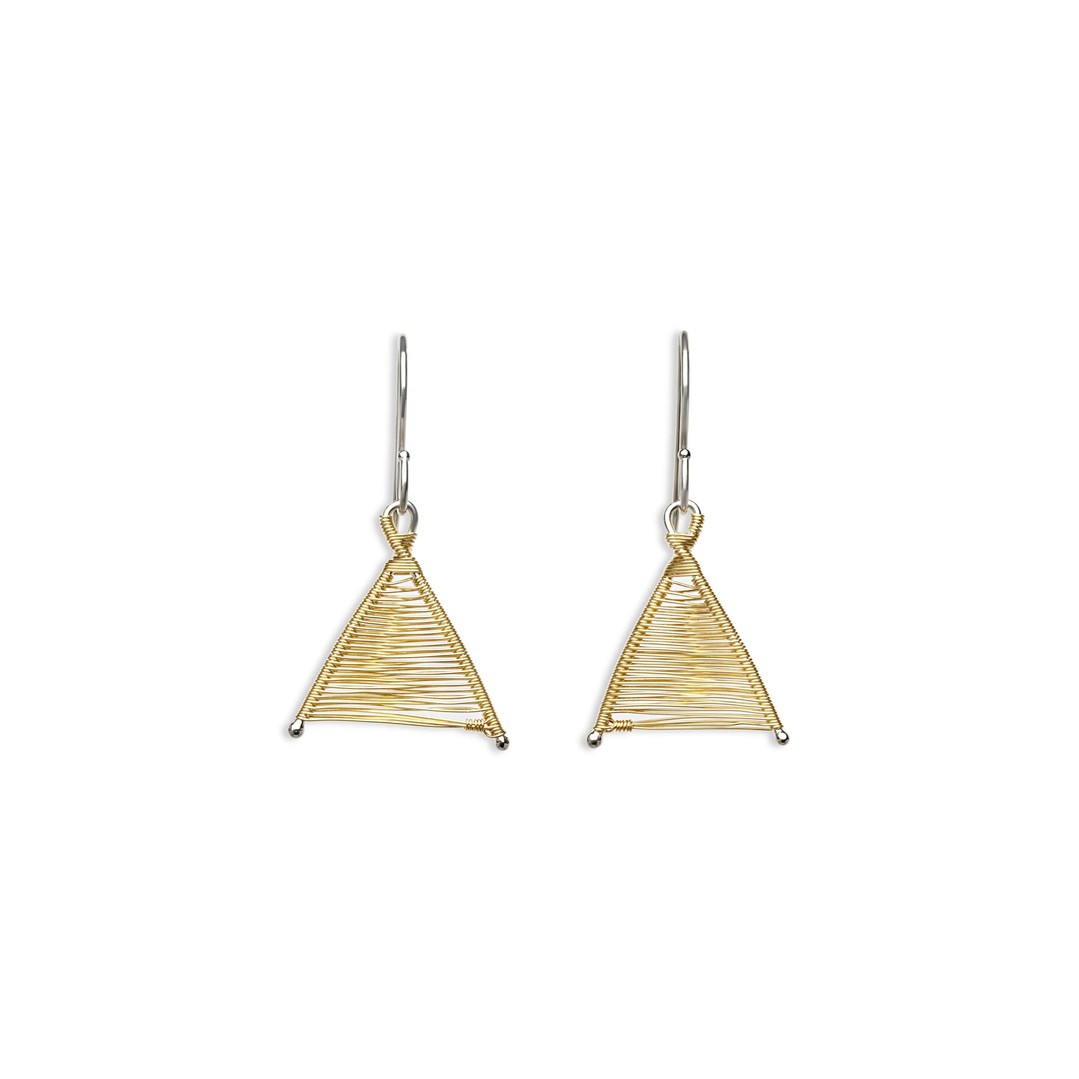 Tiny Woven Wishbone Silver & Gold Mixed Metal Earrings
