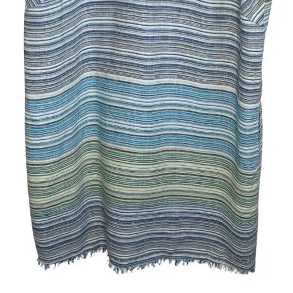 Tommy Bahama 100% Linen Sleeveless Dress Size L Striped Coastal Beach Pockets