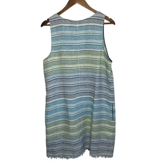 Tommy Bahama 100% Linen Sleeveless Dress Size L Striped Coastal Beach Pockets