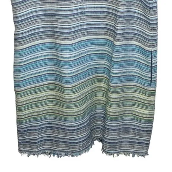 Tommy Bahama 100% Linen Sleeveless Dress Size L Striped Coastal Beach Pockets