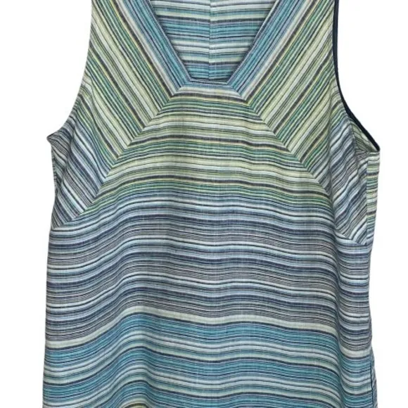 Tommy Bahama 100% Linen Sleeveless Dress Size L Striped Coastal Beach Pockets