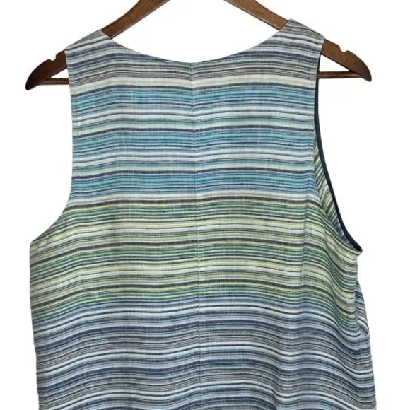 Tommy Bahama 100% Linen Sleeveless Dress Size L Striped Coastal Beach Pockets