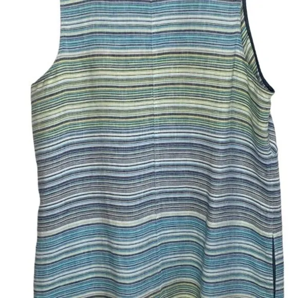Tommy Bahama 100% Linen Sleeveless Dress Size L Striped Coastal Beach Pockets