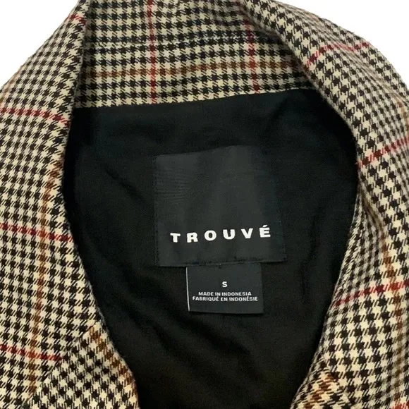 Trouve Brown Checkered Double-Breasted Blazer