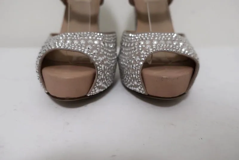Valentino Microstud Mary Jane Pumps Crystal-Embellished Nude Leather Size 35.5