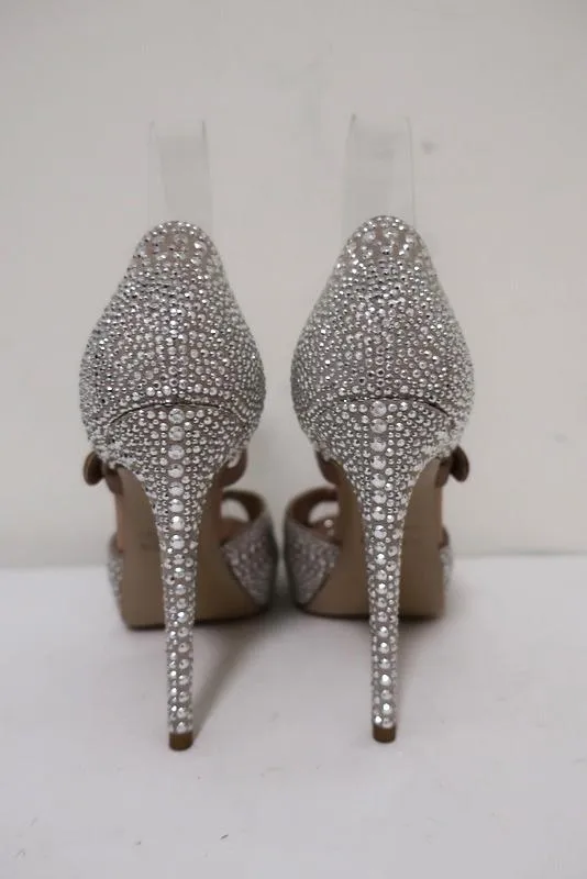 Valentino Microstud Mary Jane Pumps Crystal-Embellished Nude Leather Size 35.5