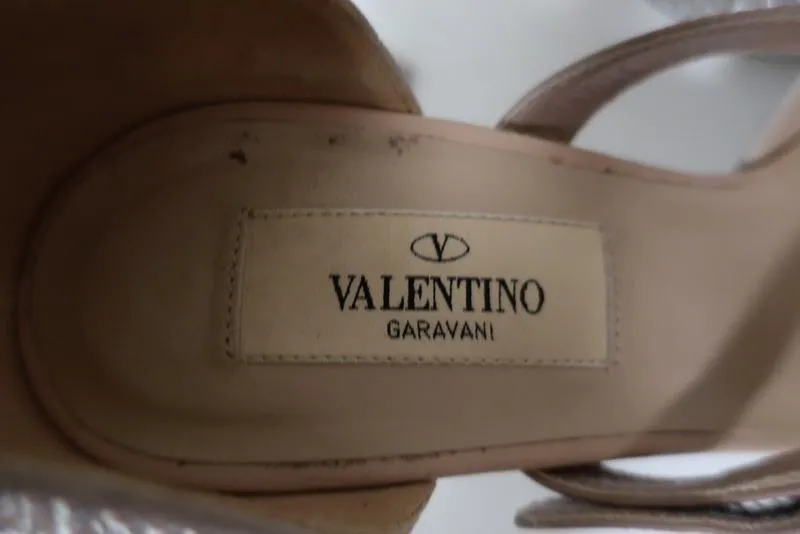 Valentino Microstud Mary Jane Pumps Crystal-Embellished Nude Leather Size 35.5