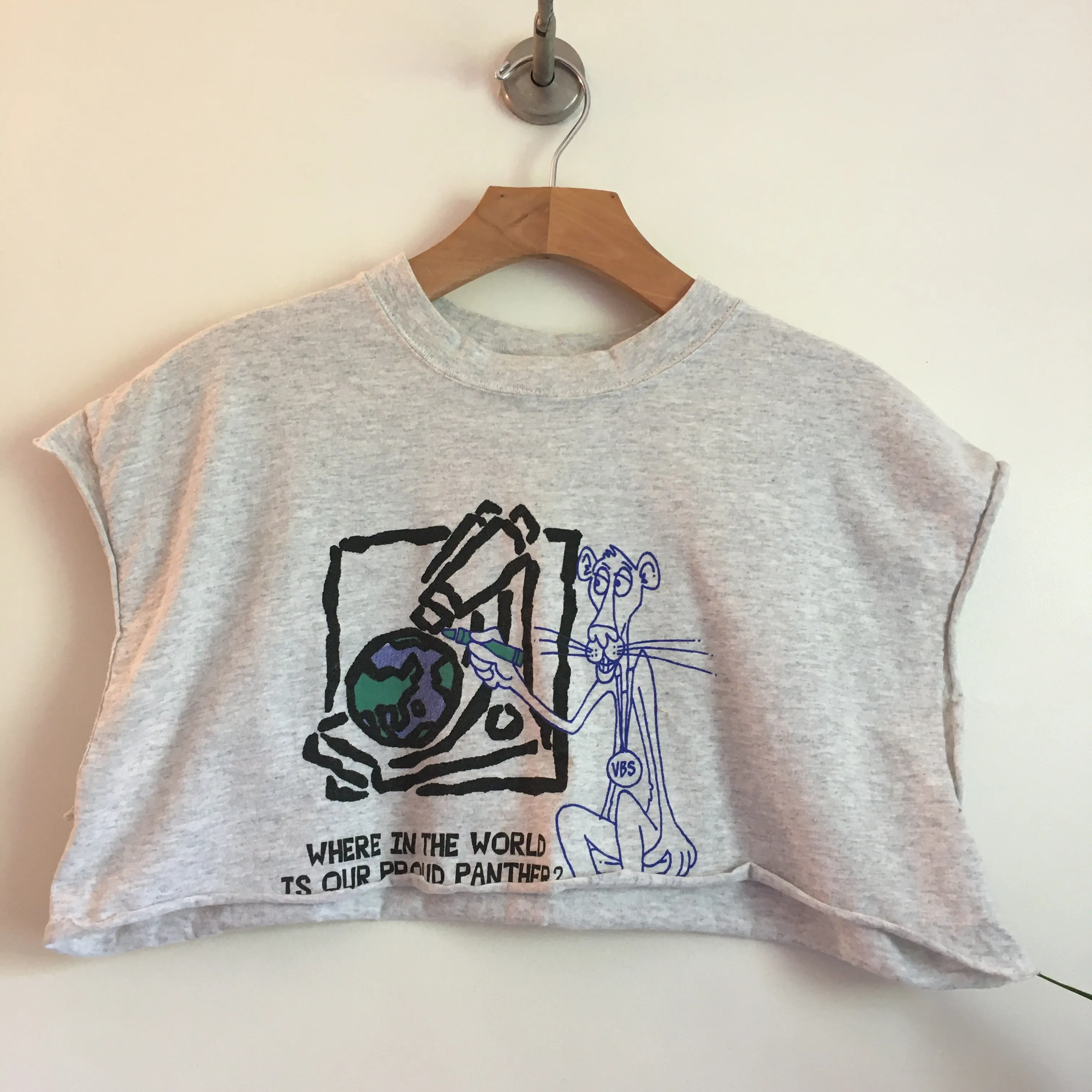 Vintage 80s 90s crew neck Panther crop top tee // One Size