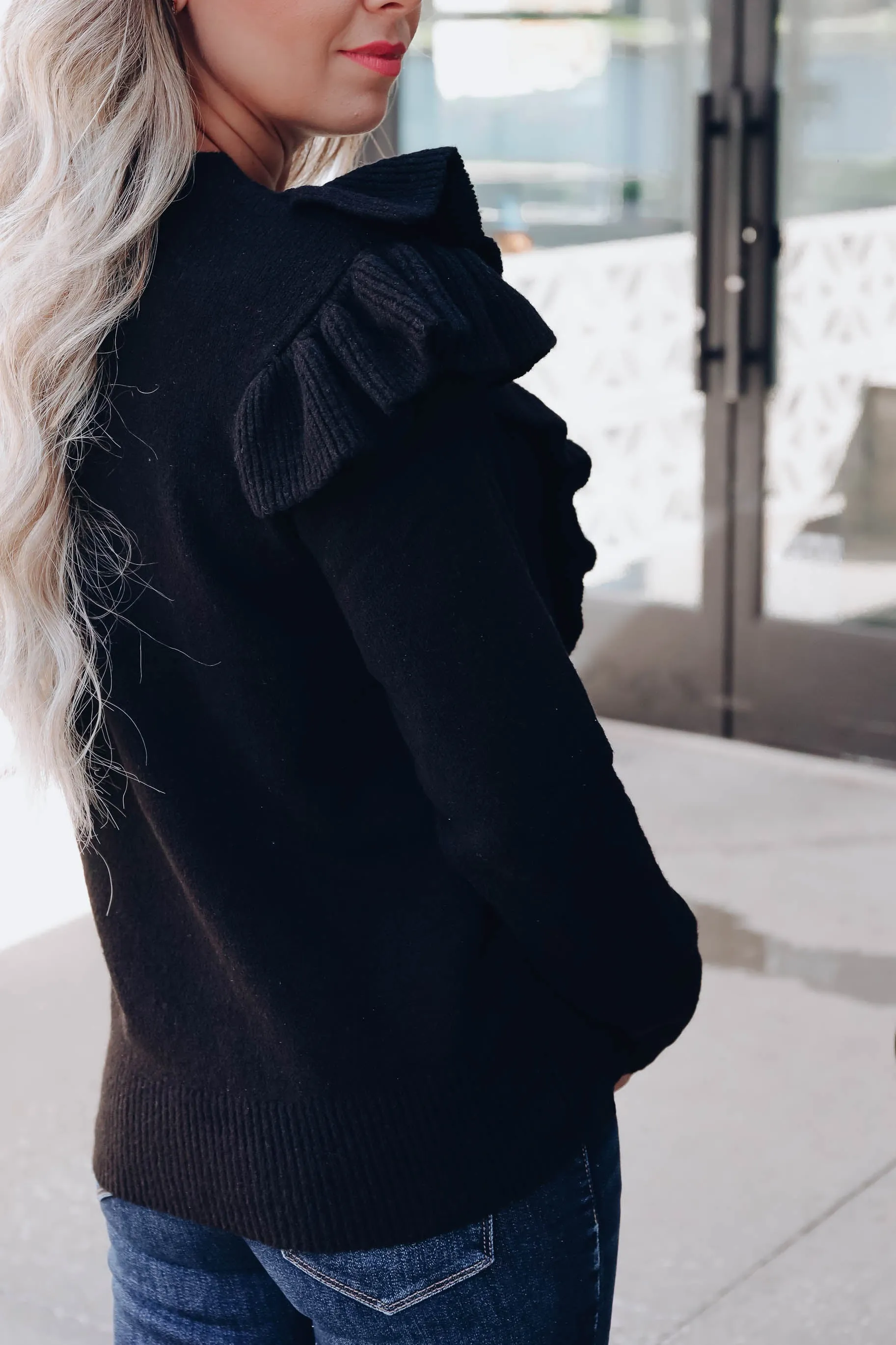 Waldorf Knit Ruffle Sweater - Black