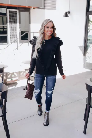 Waldorf Knit Ruffle Sweater - Black