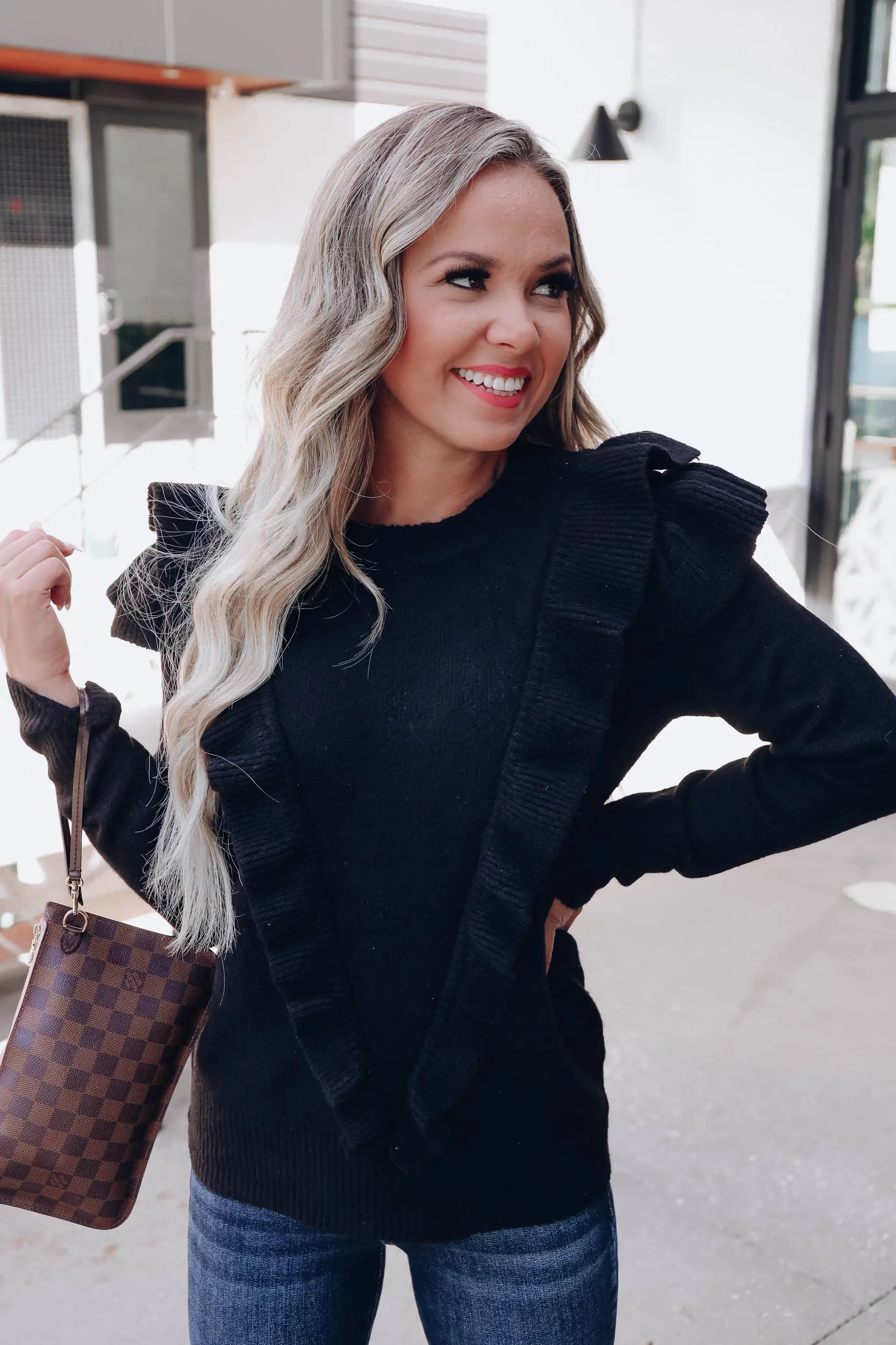 Waldorf Knit Ruffle Sweater - Black
