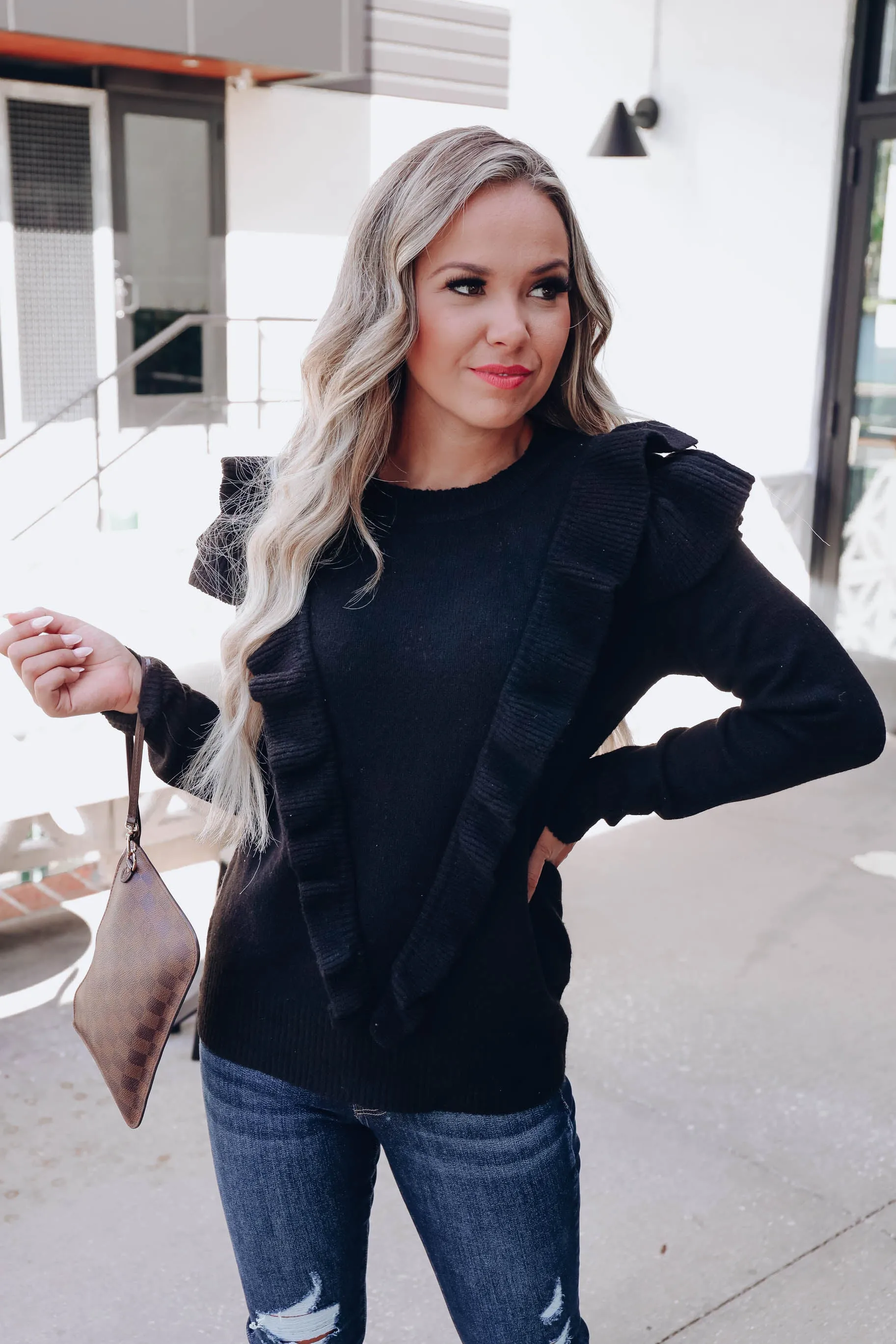 Waldorf Knit Ruffle Sweater - Black