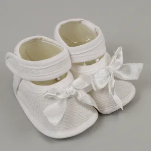 White Baby Girls Booties with Strap - Newborn to 6 months