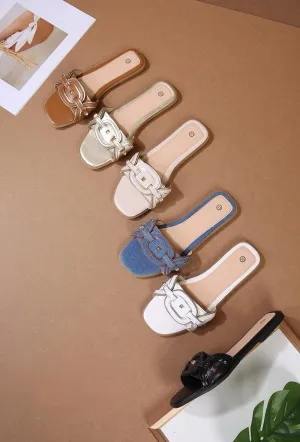 WOMENS SLIPPERS SUMMER DESIGN FLAT SANDALS IN LIGHT JEANS