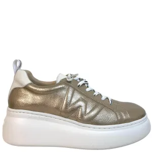 Wonders Champagne Gold Leather Brand Lace Sneakers