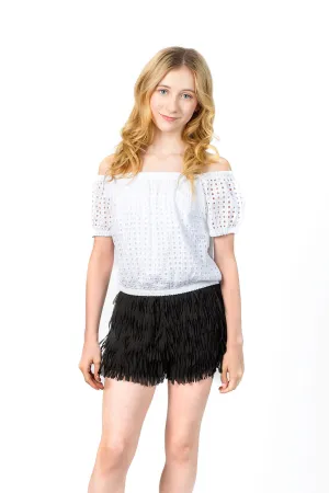 WOVEN FRINGE SHORTS
