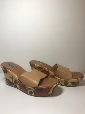 Y2K Vintage Floral & Tan Platform Slide Espadrilles (Size 9.5)