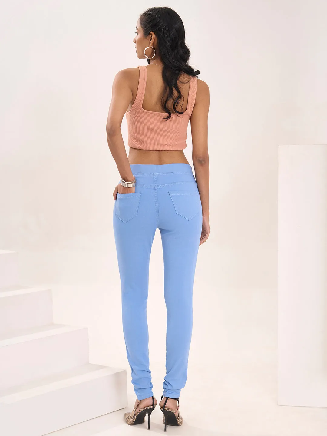 ZOLA Comfortable Denim Light Blue Full Length Jegging for Women