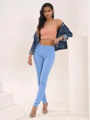 ZOLA Comfortable Denim Light Blue Full Length Jegging for Women